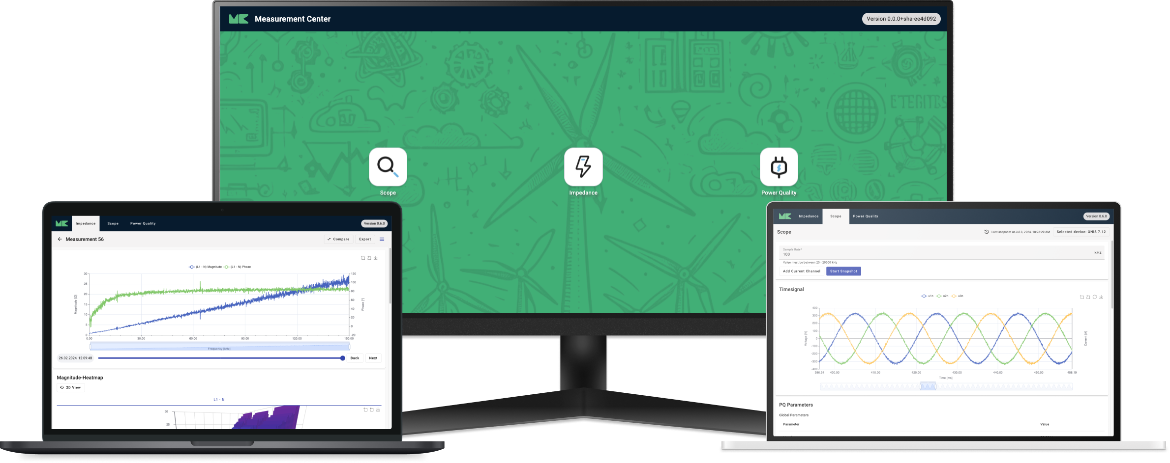 3 Devices displaying measurement center software